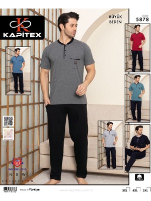 Kapitex 5878 Battal Beden Erkek Kısa Kol Pijama Takım