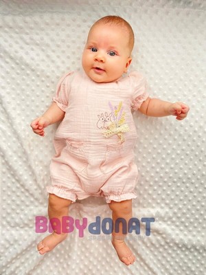 SHC4200 Müslin Kumaş Çiçek Nakışlı Pamuklu Kız Bebek Tulum