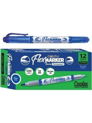  flexoffice permanent marker kalem çift taraflı mavi mürekkep fo-pm07 (12 li paket)