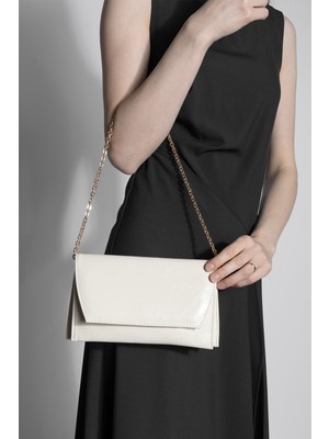 Marjin Kadın Çift Gözlü Gold Zincirli Mıknatıs Kapama Abiye El ve Omuz Çantası Noreva Ekru