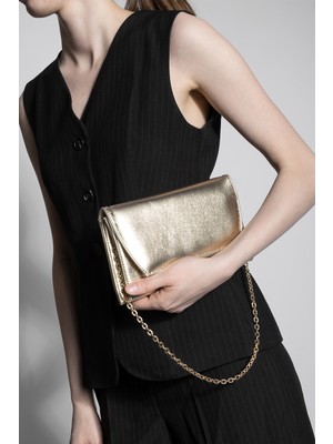 Marjin Kadın Çift Gözlü Gold Zincirli Mıknatıs Kapama Abiye El ve Omuz Çantası Noreva Altın