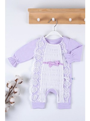 SHC4200 Gofralı Fransız Güpürlü % 100 Pamuk Kız Bebek Tulumu