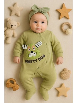 SHC4200 Pretty Dog Nakışlı Bandanalı % 100 Pamuk Kız Bebek Tulumu