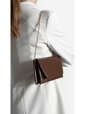 Marjin Kadın Çift Gözlü Gold Zincirli Mıknatıs Kapama Abiye El ve Omuz Çantası Noreva Kahve