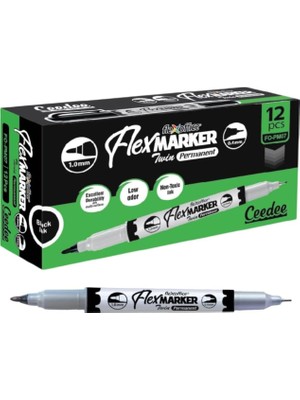  flexoffice permanent marker kalem çift taraflı siyah mürekkep fo-pm07 (12 li paket)