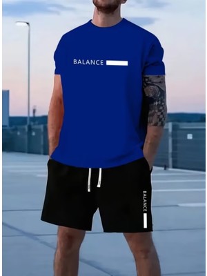 Punix Punıx Büyük Beden Bıg Sıze Battal Özel Tasarım Balance Baskılı Erkek Şort T-Shırt Takım