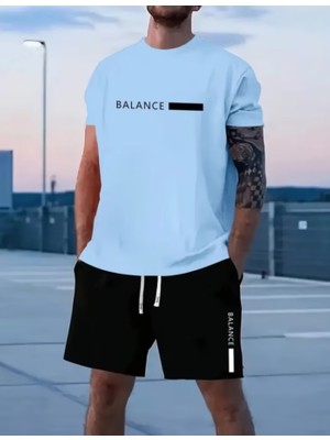 Punix Punıx Büyük Beden Bıg Sıze Battal Özel Tasarım Balance Baskılı Erkek Şort T-Shırt Takım