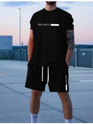 Punix Punıx Büyük Beden Bıg Sıze Battal Özel Tasarım Balance Baskılı Erkek Şort T-Shırt Takım