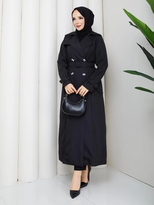 Günay Karaca Ahval Kadın Trençkot Tesettür  Yazlık Astarsız İnce Kruvaze Çift Düğme  Dar Kalıp 1007