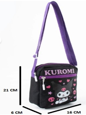 Trg Polo Siyah Kuromi Çocuk Omuz Çantası – 3 Bölmeli – Su Geçirmez Kumaş (21×16×6 Cm)