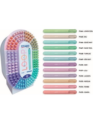 Gıpta Fosforlu Kalem Loop Pastel 12 Renk F1461 (288 Li Stand)