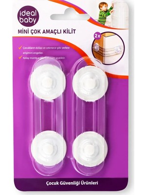 İdeal Baby Çocuk Güvenlik Ürünü ( Mini  Çok Amaçlı Kilit - Dolap Vs. Kapak Kilidi ) - Paket Içi 2 Adet