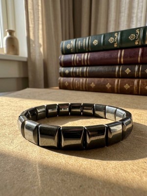 Meneva Aksesuar Hematit Doğal Taş Fasetli Blok Kesim Unisex Bileklik