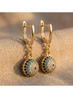 Zeino Nazar Boncuğu Detaylı Sallantılı Küpe - 14K Altın Kaplama - 3.2 cm