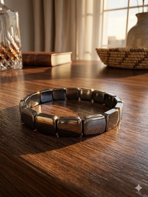 Meneva Aksesuar Hematit Doğal Taş Minimalist Kare Kesim Unisex Bileklik