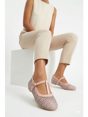 Nmoda File Nakış ve Nakış Işleme Detaylı Yuvarlak Burun Lüks Kadın Babet