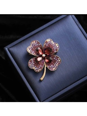 Efeaks Kristal Taş Yonca Kadın Broş Ebat: 3,5*4 cm