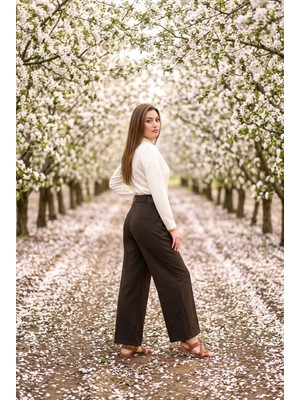 Hies Kadın Double Palazzo Pantolon Kırışmaz Kumaş Köprü Detaylı