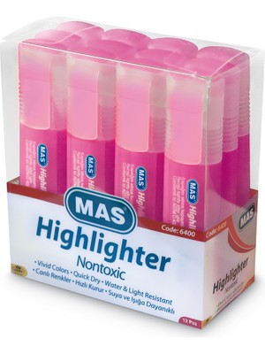  mas fosforlu kalem (ışaret kalemi) pembe 6400 (12 li paket)