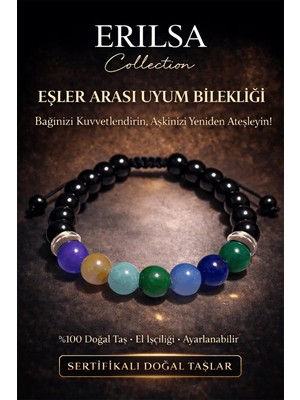 Tesbih Atölyesi Erilsa Sertifikalı Eşler Arası Uyum Artırma Bilekliği - Ametist Akuamarin Kuvars Akik Yeşim Angelit Taşı
