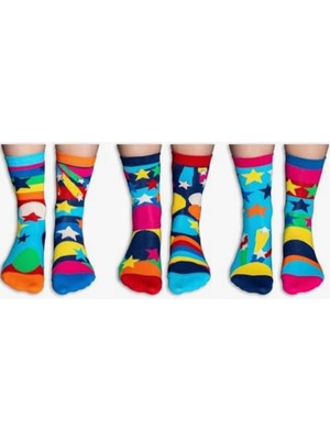 Heritage Nature Hn Socks Renkli Yıldız ve Gökkuşağı Desenli Unisex Çorap – Pamuklu Eğlenceli Günlük Çorap