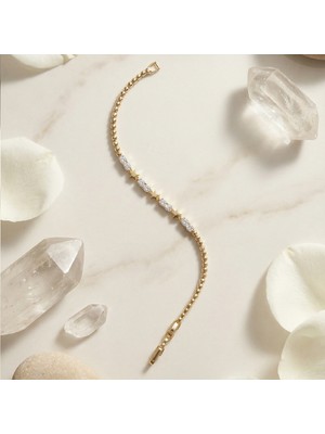 Valmont Accessories Xuping 14K Kaplama 17+2 cm Ayarlanabilir Yıldız Detaylı Taşlı Kadın Çelik Bileklik