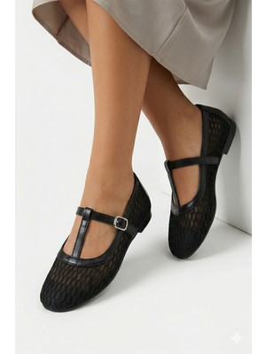 Nmoda File Nakış ve Nakış Işleme Detaylı Yuvarlak Burun Lüks Kadın Babet