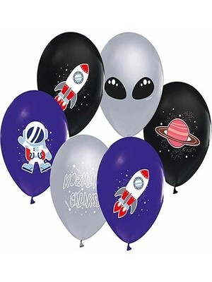Bafix Balon 4+1 Kozmik Galaksi Baskılı 12 Inç (8 Li Paket) BMB1112TKG8020