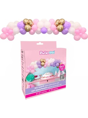 Balonevi Kız Asorti Balon Dekorasyon Seti (70 Li Paket)