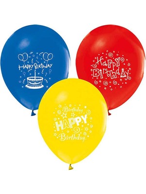 Bafix Balon 1+1 Happy Birthday Party Baskılı 12" Pastel (100 Lü Paket)