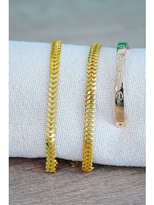 Hayat Store Kombin Bileklik Gold Kılçık Tırtıl ve Düz Cırt Model 3 Adet Birden