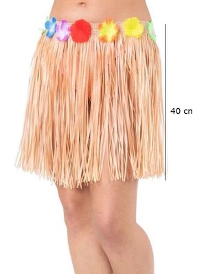 Hayat Store Yetişkin ve Çocuk Uyumlu Saman Renk Püsküllü Hawaii Luau Hula Etek 40