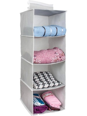 Hayat Store Dolap Içi Düzenleyici Katlanabilir Çok Amaçlı 4 Bölmeli Çizgili Bez Organizer (Siyah) ( Lisinya )