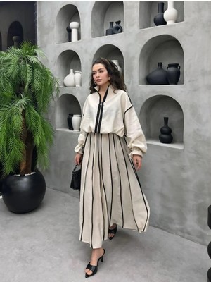 Cardella Vanessa Premium Tnsl Kumaş Etekli Takım - Tesettür Uyumlu Zarif  Biye Detaylı Takım