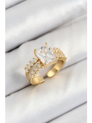 Hayat Store Pirinç  Büyük Zirkon Taşlı Model Gold Renk Kadın Yüzük - Lisinya
