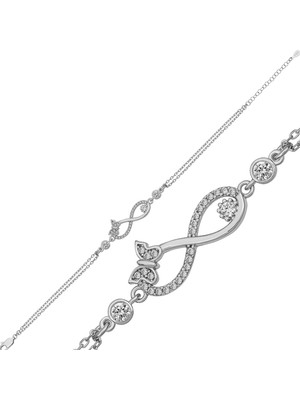 Gumush Gümüş Kelebek Figürlü Sonsuzluk Zirkon Taşlı Bileklik