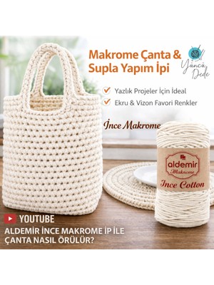 Aldemir ince pamuk makrome Çanta Şapka Yazlık Elbise Yapmak Için  Pamuk Makrome Ipliği 250GR 300M 90 Ekru
