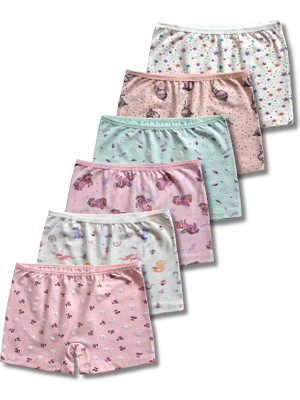 Panfilia %95 Pamuklu Likralı Penye Kız Çocuk Boxer 6'lı Set / Külot / İç Çamaşır