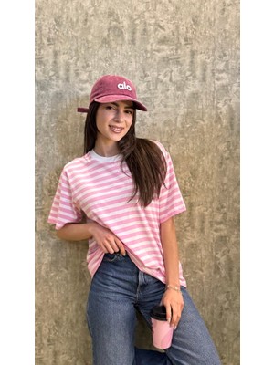 Leilaa Bisiklet Yaka Çizgili Basic T-Shirt