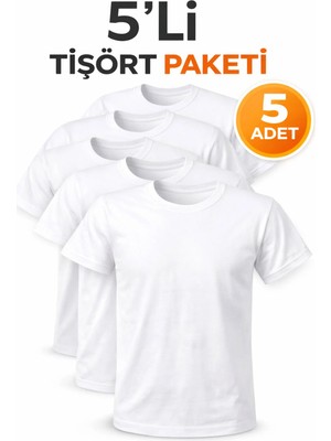 Hanclo 5’li Erkek Basic Tişört Seti – Pamuklu Regular Fit Günlük Rahat T-Shirt