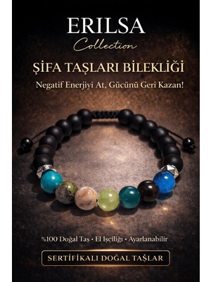 Tesbih Atölyesi Erilsa Sertifikalı Şifa Koruma Kalkan Bilekliği - Apatit - Dumanlı Kuvars Porselen Jasper Yeşim Akik Unakit