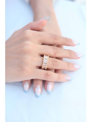 Hayat Store Zirkon Taşlı Baget Gold Renk Kadın Yüzük - Lisinya