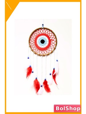 BolShop El Yapımı Kırmızı Duvar Dekoru Nazar Boncuğu Motifli