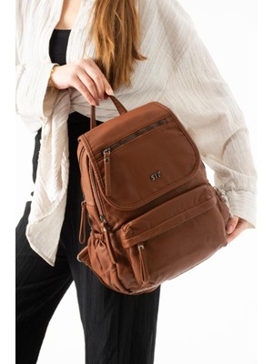 Baginn Y.s.deri Kadın Sırt Çantası Günlük Kullanıma Uygun Çok Cepli Yıkama Suni Deri 30*25 cm Vegan Çanta