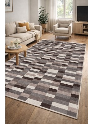 Lioara Home Geometrik Desenli Baskılı Halı – Modern, Kaymaz Taban, Salon & Oturma Odası Için Halı