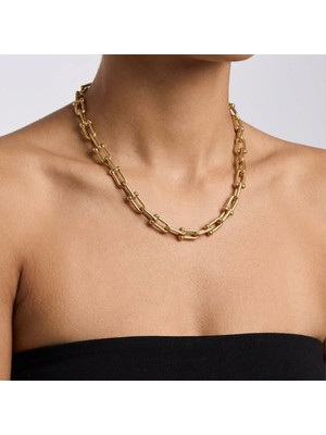 Valmont Accessories Altın Renk Kalın Zincir Halka Model 41+5 cm Ayarlanabilir Kadın Çelik Kolye