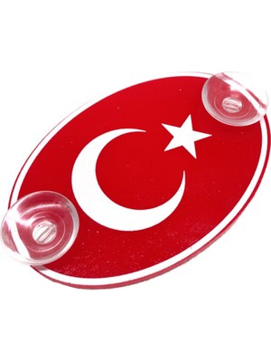 Hayat Store Türkiye Bayraklı Kırmızı Oval Vantuzlu Pleksi Cam Süsü Beyaz 13X8CM