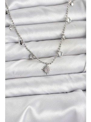 Hayat Store Zirkon Taşlı Kutup Yıldızı Model Pirinç Gümüş Renk Kadın Kolye - Lisinya