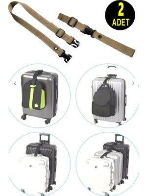 Usin 2 Adet Bej Ayarlanabilir Valiz Çanta Bavul Bagaj Birleştirme Bağlama Askısı Kemeri Kayışı