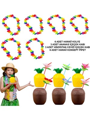 Hayat Store Tropikal Hawaii Parti Malzemeleri – Kolye, Pipet, Bardak Seti